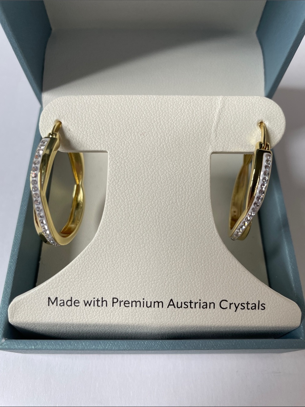 NIB Sofia James New York Gold Hoop Earrings with Crystal Accents. - Picture 2 of 3